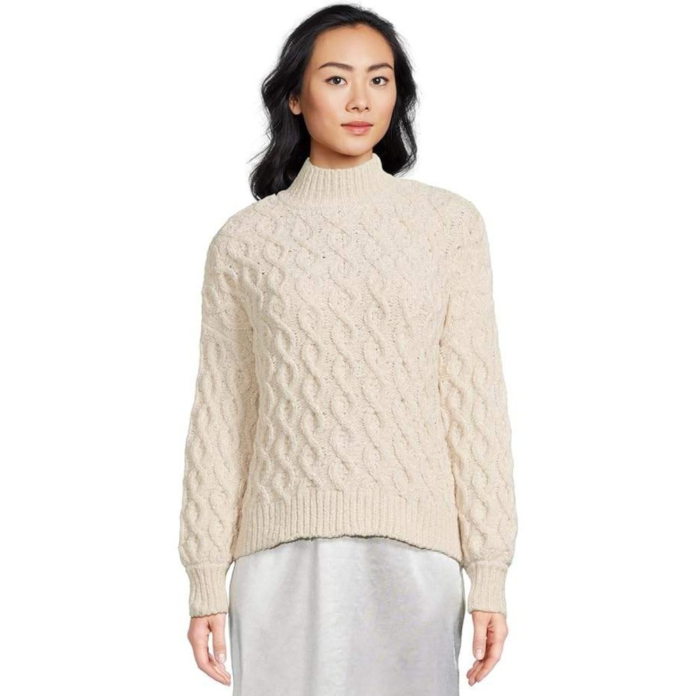 Everlane Sanctuary Women's Cable Knit Mock Neck Pullover Sweater XL‎ Cream